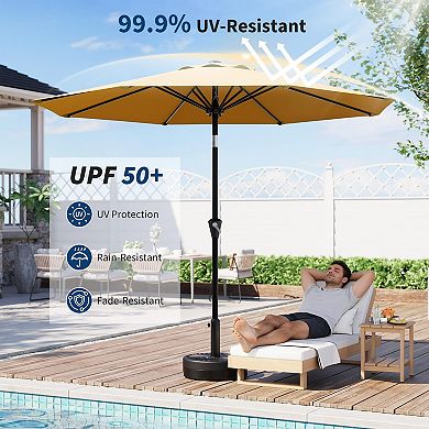 9 FT Durable Patio Umbrella Outdoor Market Parasol with Crank Lift, Push Button Tilt，Sun Shade
