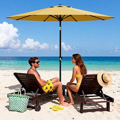 9 FT Durable Patio Umbrella Outdoor Market Parasol with Crank Lift, Push Button Tilt，Sun Shade