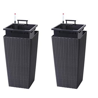 2 pc Wicker All-Weather Planter Set Heavy Duty Tall Planters for Outdoor Plants Modern Design