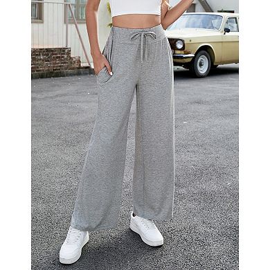 GlowSol Womens Casual Wide Leg Drawstring High Waist Baggy Athletic Sweatpants with Pockets