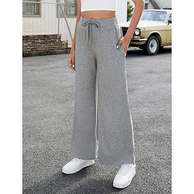 GlowSol Womens Casual Wide Leg Drawstring High Waist Baggy Athletic Sweatpants with Pockets