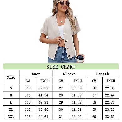 GlowSol Womens Short Sleeve Button Down Knit Sweater Tops Lightweight Blouses