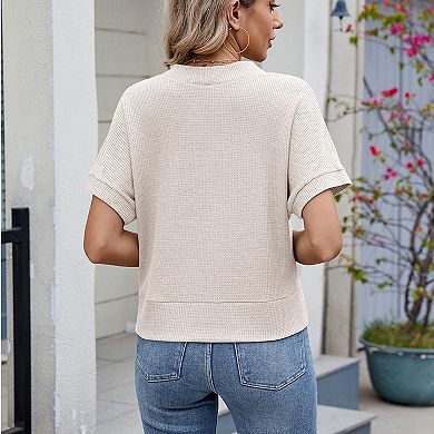 GlowSol Womens Short Sleeve Button Down Knit Sweater Tops Lightweight Blouses