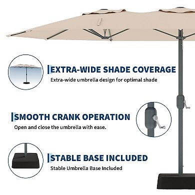 9x15 ft Extra Wide Rectangular Patio Umbrella with Base, Heavy‑Duty 12‑Rib UV‑Protected Sun Shade