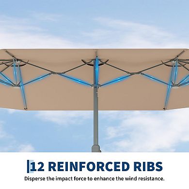 9x15 ft Extra Wide Rectangular Patio Umbrella with Base, Heavy‑Duty 12‑Rib UV‑Protected Sun Shade