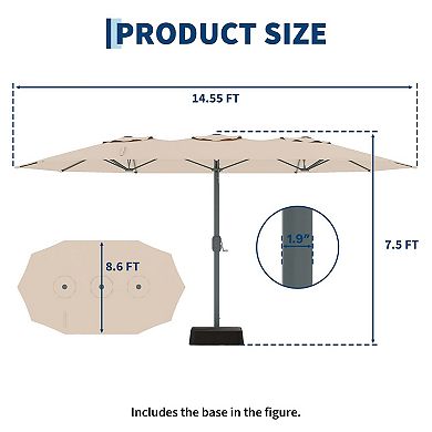 9x15 ft Extra Wide Rectangular Patio Umbrella with Base, Heavy‑Duty 12‑Rib UV‑Protected Sun Shade