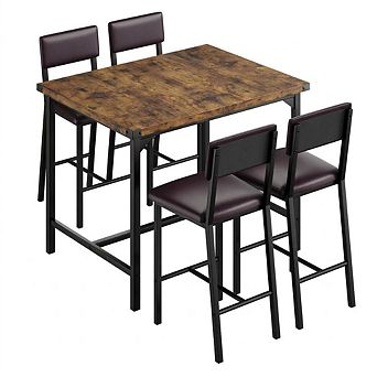5 pc Counter Height Dining Set, Kitchen Table&4 PU Leather Bar Stools for Dining Room Apartment