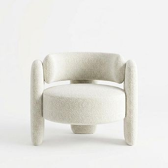Mid-Century Modern Chenille Accent Chair, Upholstered Sherpa Lounge Armchair for Living Room Decor