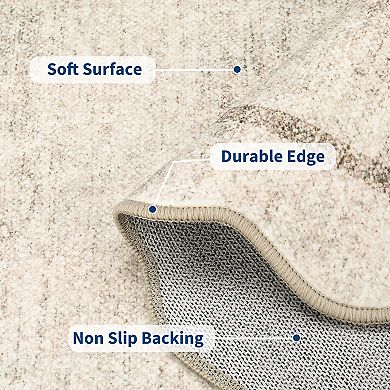 Washable Scalloped Area Rugs Modern Bordered Accent Carpet, Stain-Resistant Soft Low Pile Scalloped