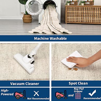 Washable Scalloped Area Rugs Modern Bordered Accent Carpet, Stain-Resistant Soft Low Pile Scalloped