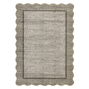 Washable Scalloped Area Rugs Modern Bordered Accent Carpet, Stain-Resistant Soft Low Pile Scalloped