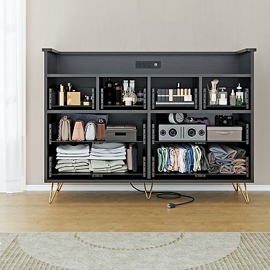 App Sync RGB LED 8 Drawer Dresser, Built-in Charging Station Stable Large Capacity Storage Cabinet