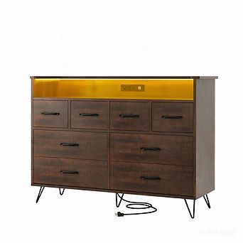 App Sync RGB LED 8 Drawer Dresser, Built-in Charging Station Stable Large Capacity Storage Cabinet