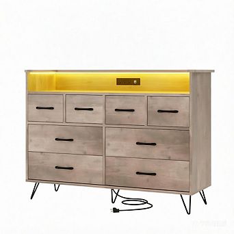 App Sync RGB LED 8 Drawer Dresser, Built-in Charging Station Stable Large Capacity Storage Cabinet