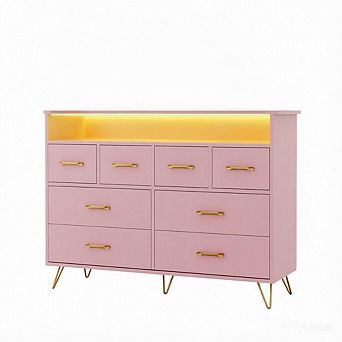 App Sync RGB LED 8 Drawer Dresser, Built-in Charging Station Stable Large Capacity Storage Cabinet