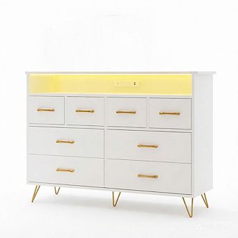 App Sync RGB LED 8 Drawer Dresser, Built-in Charging Station Stable Large Capacity Storage Cabinet