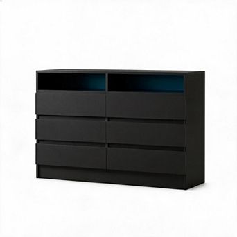 6 Drawer Dresser with RGB LED Light & Charging Station, Anti-Tipping Storage Chest Cabinet