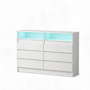 6 Drawer Dresser with RGB LED Light & Charging Station, Anti-Tipping Storage Chest Cabinet