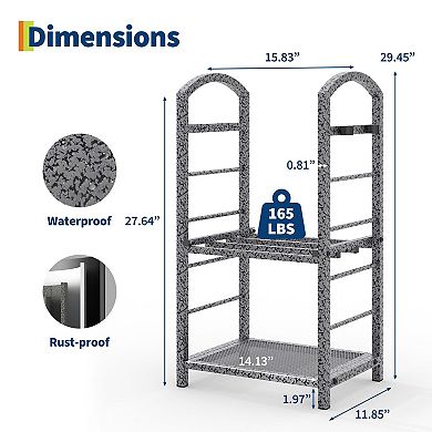 2-Tier Firewood Rack, 30" Height Heavy-Duty Log Holder with Accessory Hooks for Fireplace Patio