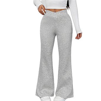 Women's V-Front High Waisted Leg Pants Soft Knit Bootcut Loungewear Trousers