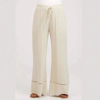 Women's Cotton Linen Pants Flowy Wide Leg Palazzo Casual Vacation Boho Trousers with Pockets
