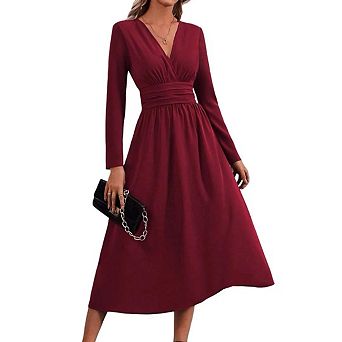 Womens V Neck Long Sleeve Maxi Dress Trendy Elegant Flowy Wedding Guest Holiday Formal