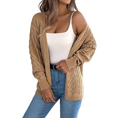 Womens Crochet Cardigan Sweater Boho Solid Color Oversized Open Front Outwear