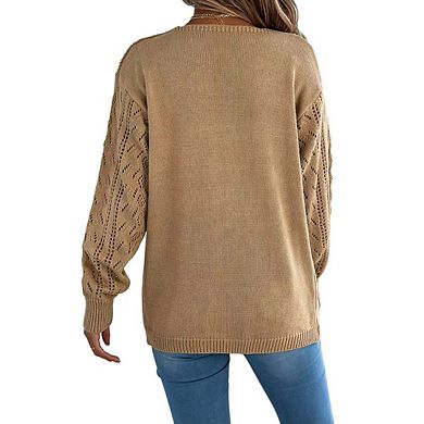 Womens Crochet Cardigan Sweater Boho Solid Color Oversized Open Front Outwear