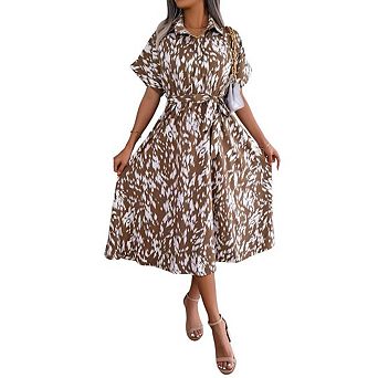 Women's Summer Shirt Dress Spring Vintage Polka Dot Print Short Sleeve Button Down Midi Dress