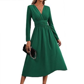 Womens V Neck Long Sleeve Maxi Dress Trendy Elegant Flowy Wedding Guest Holiday Formal Long Dresses