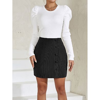 Women Button Front Corduroy Skirt Bodycon Work Office Dressy Skirt