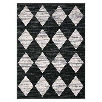 Washable Checkered Area Rug, Non-Slip Soft Geometric Low Pile Carpet for Living Room Bedroom Decor