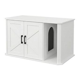 Modern Hidden Cat Litter Box Enclosure Furniture - Large Wooden Cat House - Double Door, Side Entry