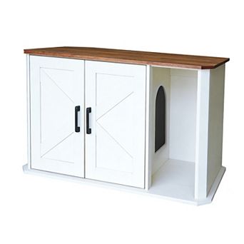 Modern Hidden Cat Litter Box Enclosure Furniture - Large Wooden Cat House - Double Door, Side Entry