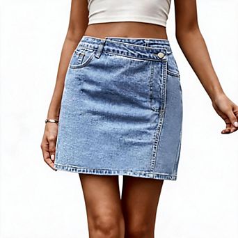 Women’s Asymmetric Waist Denim Mini Skirt Casual Jean Short Skirt Unique Summer Fashion