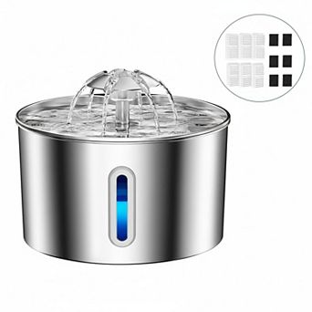 Petsfit Stainless Steel Cat Water Fountain 74oz Large Silent 3-Stage Filtration Pet Dispenser