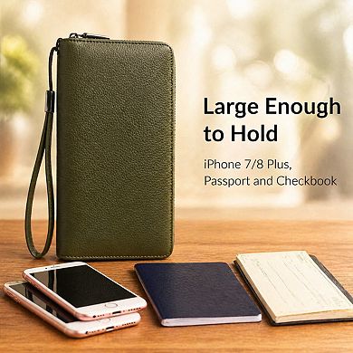 KSIZUIS RFID Blocking Leather Zip Around Wallet Large Capacity Phone Clutch Travel Purse Wristlet