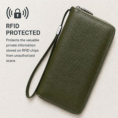 KSIZUIS RFID Blocking Leather Zip Around Wallet Large Capacity Phone Clutch Travel Purse Wristlet