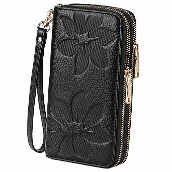 KSIZUIS Women's RFID Blocking Leather Wristlet Wallet Double Zip Large Capacity Card Phone Holder