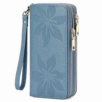KSIZUIS Women's RFID Blocking Leather Wristlet Wallet Double Zip Large Capacity Card Phone Holder