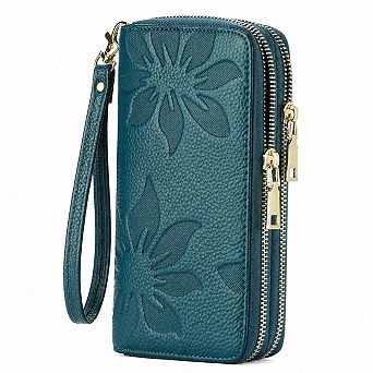 KSIZUIS Women's RFID Blocking Leather Wristlet Wallet Double Zip Large Capacity Card Phone Holder