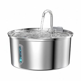 Petsfit Stainless Steel Pet Water Dispenser 2L Ultra Quiet Pump Faucet Level Window for Cats Small