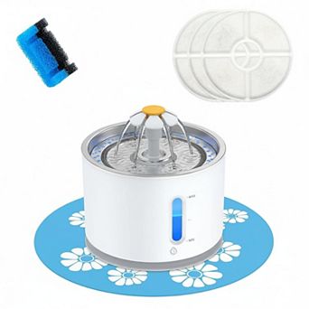 Petsfit Stainless Steel Cat Water Fountain 81oz 3 Filters LED Light 3 Flow Designs Quiet Pump