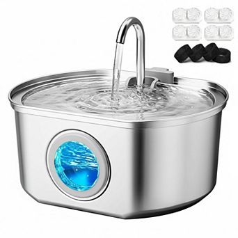 Petsfit Stainless Steel Cat Water Fountain Ultra Silent Quadruple Filtration 7 Day Hydration