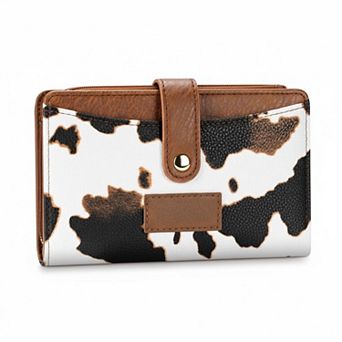ZUQIETA Cow Print RFID Bifold Wallet Slim Credit Card Holder with ID Window & Zipper Pocket