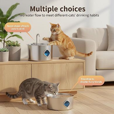 Petsfit Stainless Steel Pet Water Fountain Large Capacity Silent Multi-Mode Filtration