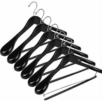 6 Pack Heavy Duty Wooden Suit Hangers With Non Slip Pants Bar 360 Swivel Hook Smooth Finish