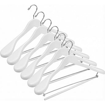 6 Pack Heavy Duty Wooden Suit Hangers With Non Slip Pants Bar 360 Swivel Hook Smooth Finish