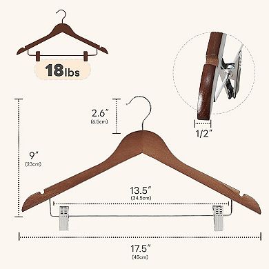 Solid Wood Suit Hangers With Removable Clips Smooth Finish 360 Swivel Hook