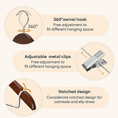 Solid Wood Suit Hangers With Removable Clips Smooth Finish 360 Swivel Hook